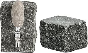 Handcrafted Black Granite Drink Dispenser with Beach Stone Handle and Compact Stone Display Stand - Perfect Beverage Bundle for Stylish Parties and Outdoor Events