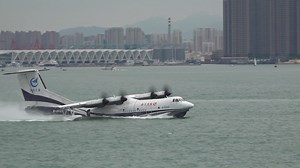 AG600 maiden sea takeoff: China becomes the third country to build large amphibious aircrafts after Russia and Japan. It is designed for forest firefighting, marine rescue and other emergency rescue missions. Its code name "Kunlong" refers to a leviathan that could metamorphose into a giant bird recorded in a 2,300-year-old Taoist classic. | Xu Zeyu
