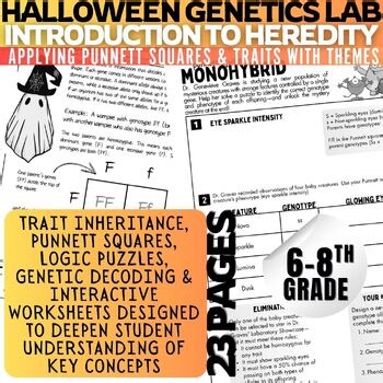 Halloween Life Science, Biology, Monohybrid Punnett Square Genetics Worksheet