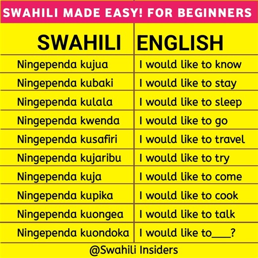 Swahili Made Easy! Common Daily Phrases for Beginners ✅️ #swahili #swahilination #swahilifood #safarilife #love #music | Swahili Insiders