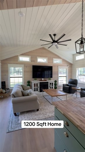 Living Cabins 🏡 on Instagram: "Would you believe this fully furnished home with 2 beds and 2 baths is only 1200 sqft? 🏡 Would you live here? 😍🔥 #tinyhomes #cabinsdaily #smallhomes #tinyhomeliving #cabinhouse #tinyhouselife #offgridliving #tinyhouse #smallspaceliving"