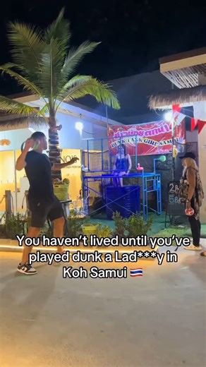 He didn’t miss a single shot… like he trained for this 😂🏀 Thailand’s famous dunk tank game — hit the target, drop the host, and turn the street into a party 🇹🇭🥳 📽 @caleb.singleton #SamuiLife #ThailandNightLife #DunkTank | Why On Thai