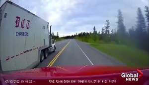 Close call between two truck drivers on a B.C Highway