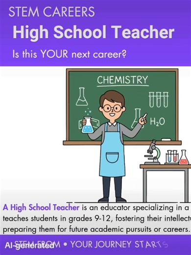 👩‍🏫 Do you love STEM and dream of inspiring the next generation of thinkers, problem solvers, and innovators? High School Teachers educate students in specific subject areas, develop curriculum, assess student progress, and play a pivotal role in helping young people discover their strengths, interests, and future career paths. Could this be your path? 🚀 Explore this career and more at stemfrom.org/high-school-teacher/ #HighSchoolTeacher #STEMCareer #CareerProfile #STEM