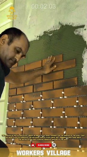 the process of installing sticky bricks or brick-style wall ceramics on the surface of the wall