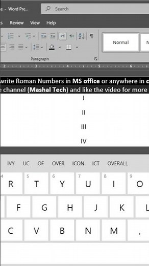 how to write roman numbers in ms office or in any pc