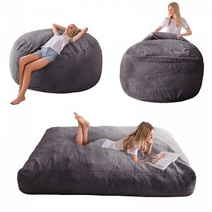 Giant Bean Bag Chairs Bean Bag Bed with Washable Cover Ultra Soft, Convertible Bean Bag from Chair to Mattress, Huge Cordoroys Bean Bags for Adult,Couples,Family,Dgrey,Queen