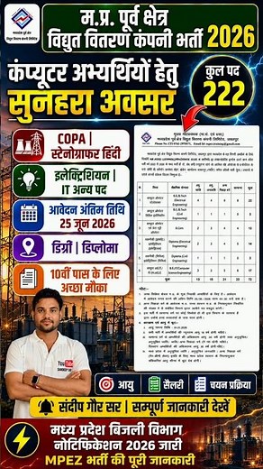 MP BIJLI VIBHAG VACANCY 2026 | MPEZ NOTIFICATION 2026 | COPA | IT | ELECTRICAN VACANCY 2026 MPEB