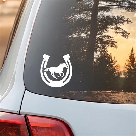 Running Horse Horseshoe Bumper & Window Car Decal - Etsy