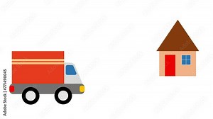 Shipping infographic animated background illustration with a delivery truck, package, and home animation