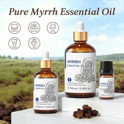 HIQILI Myrrh Essential Oil, 100% Pure Natural Premium Myrrh Oil, Suitable For Skin Nourishment & Refreshment, Can Be Used In Aromatherapy Diffuser, Humidifier, Handmade Soap & Candle - 100ml Myrrh Oil With Travel Bottle / 30ml Myrrh Oil With Dropper Bottle / 10ml Myrrh Oil | SHEIN