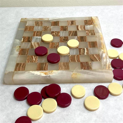 Old Onyx Marble Stone Checker Board, Hand Carved, Heavy Rustic 8x8 Chess Board, Brown Coral Tan White, Decorative Checked Trivet Hot Pad. - Etsy