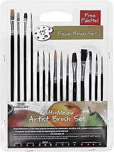 PRO ART Paint, Multi-Media Brushes with Free Palette 16 Piece Set, Assorted