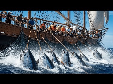 Monster Tuna Caught by Longline – Shocking Tuna Cutting Scene!