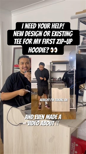 New design or existing tee for my first zip-up hoodie? 👀