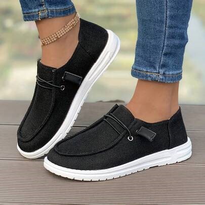 Women's Tennis Canvas Shoes, Solid Color Lightweight Athletic Shoes, Women's Non-Slip Casual Loafers, Exclusive Tennis-Style Flat Shoes | SHEIN
