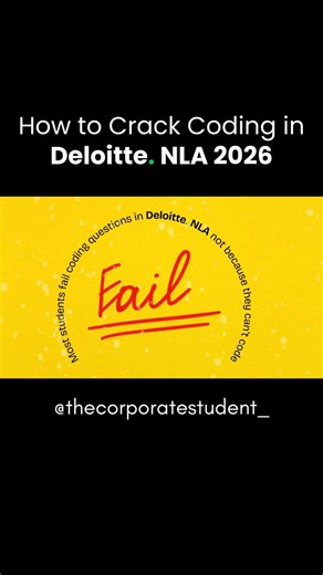 The Corporate Student on Instagram: "Most students panic in Deloitte NLA coding round — not because coding is hard, but because their approach is wrong. Follow this 5-step structure and your accuracy + confidence will change completely. 💬 Comment NLA I’ll send you Deloitte-style coding practice questions (FREE). #deloitte #big4 #jobs #coding #viralinstagramreelsvideo♥️ [coding, viral, trending, deloitte, big4, jobs, freshers, Nla, deloitte nla]"