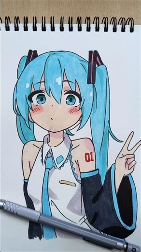 drawing hatsune miku ✌🏻✨ #vocaloid #hatsunemiku #初音ミク #イラストメイ キング #イラスト