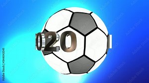 4k 3d animation showing a spinning football and the text FOOTBALL 2020 circling round it, one with blue and the other green screen background