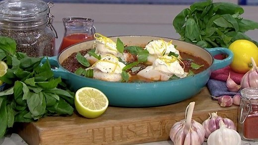 Marcus Wareing's baked haddock with lentils, basil and mascarpone