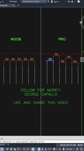 How to use “DIMSPACE” in AutoCAD 2D, beginner edition tips 🩷 #Autocad #AutoCAD2D #fyp