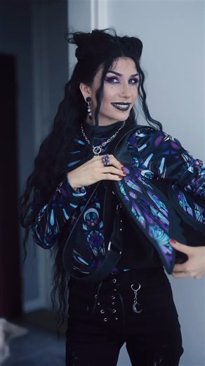 Wicked Visions • Fantasy • Gothic Portraits on Instagram: "You might think, I’m so happy cause I got some clothes? That’s true, BUT also I’m happy because I finally have a bag, that can fit my huge MacBook in!!! 😈 I’m genuinely crazy over this look, what do you think? 🖤 Use code WICKED15 for 15% off at www.restyle.pl 🫶🏻 • Cathedral Rosette Body • Twisted Fate Bell Bottoms • Shardwing Bag • Crystal Fern Jewellery [gifted] @restyle.pl 🖤 #GothicFashion #AlternativeStyle #DarkAesthetic #AltFash