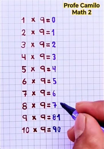 Súper truco de la tabla del 9 #profecamilomath2 #mathematica #hazmeviral #viral #trucos #tablasdel9