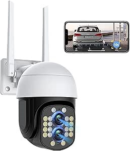 Wireless PTZ 8X Hybrid Zoom 4MP Security Camera Outdoor, 165FT Viewing Distance Dual Lens 360° PTZ Camera Home Surveillance Cam, Auto Tracking, Color Night Vision, 2-Way Audio, Sound & Light Alarm