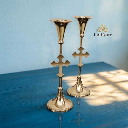 Brass Cross Candle Stand Set of 2 | Church Altar & Home Decor | Candle Holder - Etsy