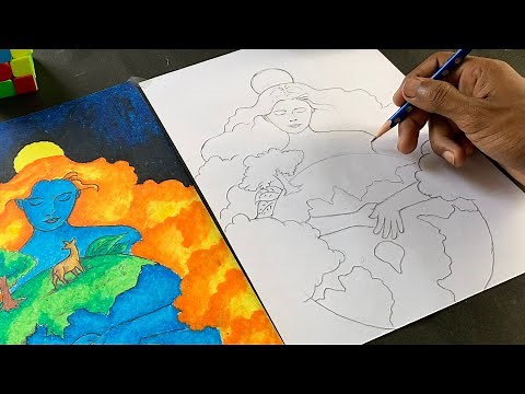 Mother earth drawing (step by step) Easy mother nature drawing - tutorial