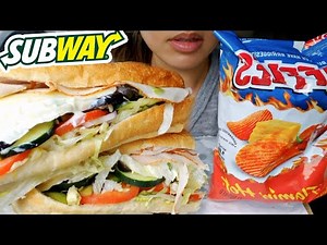 ASMR EATING SOUNDS SUBWAY CAR MUKBANG TURKEY SANDWICH & PICKLE 먹방 NO TALKING REAL TWILIGHT SHOW