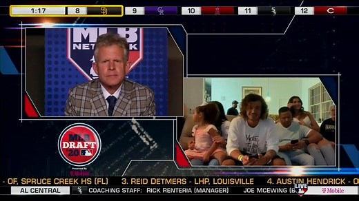 A moment between Vanderbilt University Head Coach Tim Corbin and Austin Martin, after he was drafted 5th overall by the Toronto Blue Jays in the MLB Draft. | MLB Network