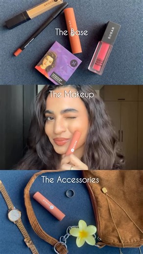 SUGAR Cosmetics on Instagram: "The Base, The Makeup & The Accessories: your full-look formula. In frame: @ishagupta.belleame Products: ✨SUGAR Glide Peptide Plumping Gloss Stick ✨SUGAR Cloud Nine Niacinamide Glow Blush ✨SUGAR Lipping On The Edge Lip Liner ✨SUGAR Contour De Force Mini Highlighter ✨SUGAR Magic Wand Waterproof Concealer [TrySUGAR, SUGARCosmetics, new, newlaunch, lipgloss, outfit, lipstickandoutfitcombos, lipstickcombos, makeuplook, learnwithSUGAR, trySUGAR, SUGARCosmetics, beauty, m