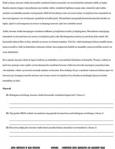 Grade 10 Kiswahili and Fasihi End of Term 1 2026 Exam with Marking Scheme