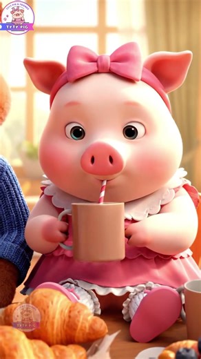 Adorable pig makes breakfast with friends in morning sunlight kawaii wholesome animation