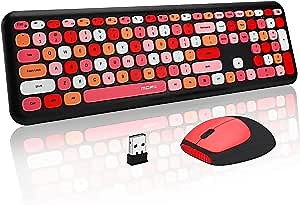 Colorful Computer Wireless Keyboards Mouse Combo, Laelr 2.4GHz Full-Sized Wireless Keyboard Mice Typewriter Keyboard with 110 Round Keycaps for PC Desktop Laptops Windows Notebook, Battery Powered