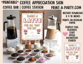 Coffee Bar Appreciation Sign | Printable 8x10 Teacher & Staff Drinks