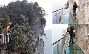 glass walkway at china's tianmen mountain park