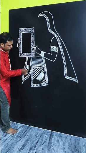 How to Draw Traditional Village Woman on Blackboard 🖤✨ | Easy White Chalk Art #shortvideo #art