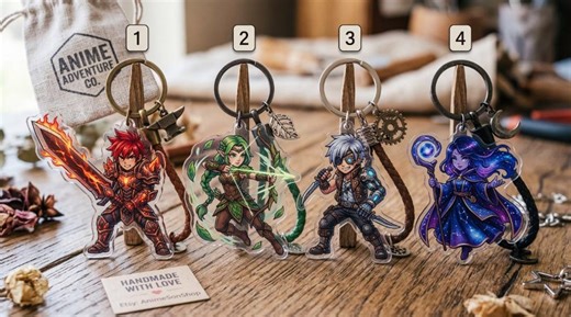Elemental Anime Acrylic Keychain - Fire Knight, Forest Archer, Cyber Rogue & Galaxy Mage Charms - High-quality Keyring - RPG Gamer Gift - Etsy