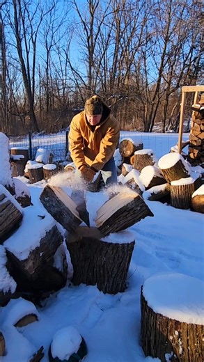 Splitting Is Still My Favorite Exercise No Matter the Weather 🪓 #lumberjack #firewood #fiskars #wood