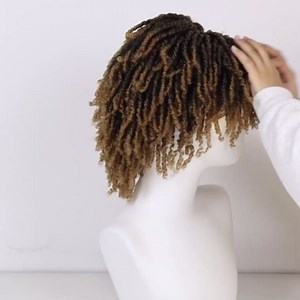 GNIMEGIL Mens Dreadlock Wig Ombre Light Brown Curly Hair Male Fake Dreads Loc Short Braided Wig with Bangs Realistic Twist Rasta Wigs Cosplay