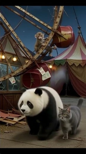 🎪🐱🐼 Cat & Panda Walk in the Circus – Monkey & White Lion Hidden Below 🐒🦁🌙