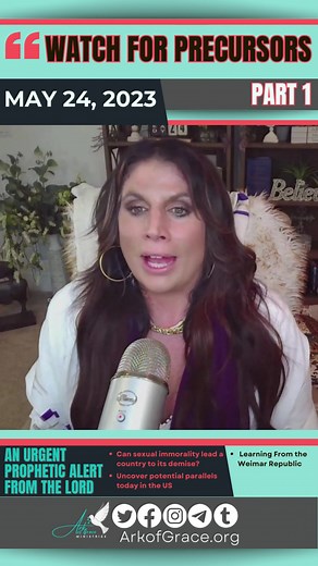 Amanda Grace Talks: An Urgent Prophetic Alert from the Lord Part 1 May 24, 2023 Click to Watch Full Broadcast: Rumble: https://rumble.com/v2pqgj6-amanda-grace-talks-an-urgent-prophetic-alert-from-the-lord-part-1.html YouTube: https://www.youtube.com/watch?v=IizHZCkdlR0&t=1635s | Ark of Grace Ministry