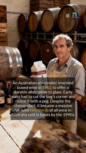 2.9K views · 39 reactions | Boxed wine evolved from a clumsy Australian invention to a sustainable global phenomenon. #history #didyouknow #historyfacts | Epochal | Facebook