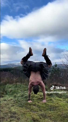 Sexy Man in just a Kilt: ScottishYogaBoy - kilted Yoga handstand outdoors - from TikTok