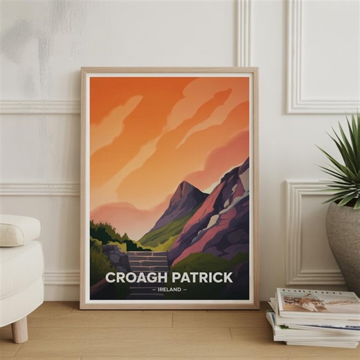 Croagh Patrick Ireland Travel Poster, County Mayo Landscape Print - Etsy