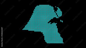 Kuwait digital map. Map of Kuwait in dotted style. Shape of the country filled with rectangles. Attractive video. Stock Video