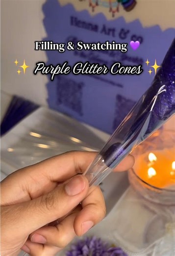 Filling and Swatching Purple Glitter Cones for Mess-Free Art