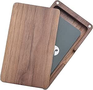 Wooden Business Card Case - Square Black Walnut Wood Card Holder with Magnetic Closure